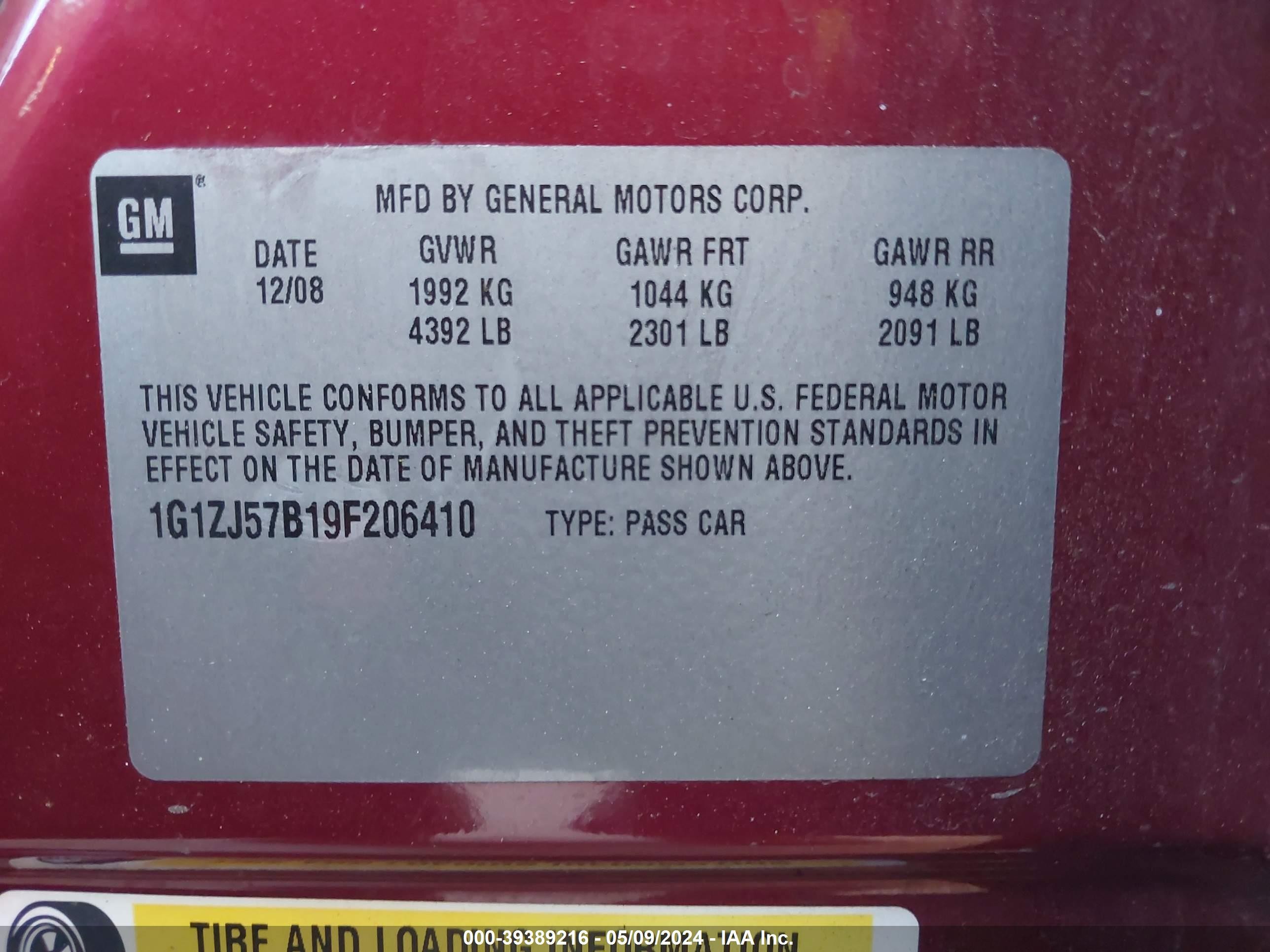 Photo 8 VIN: 1G1ZJ57B19F206410 - CHEVROLET MALIBU 