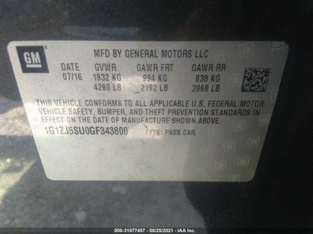 Photo 8 VIN: 1G1ZJ5SU0GF343800 - CHEVROLET MALIBU 