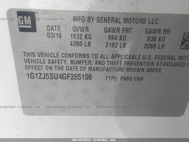 Photo 8 VIN: 1G1ZJ5SU4GF265196 - CHEVROLET MALIBU 