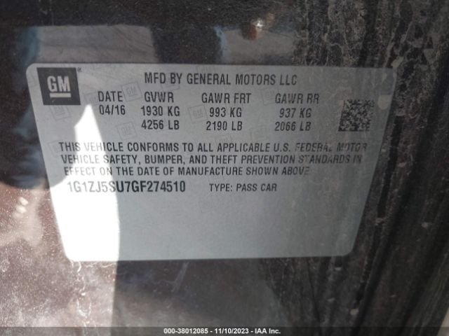 Photo 8 VIN: 1G1ZJ5SU7GF274510 - CHEVROLET MALIBU HYBRID 