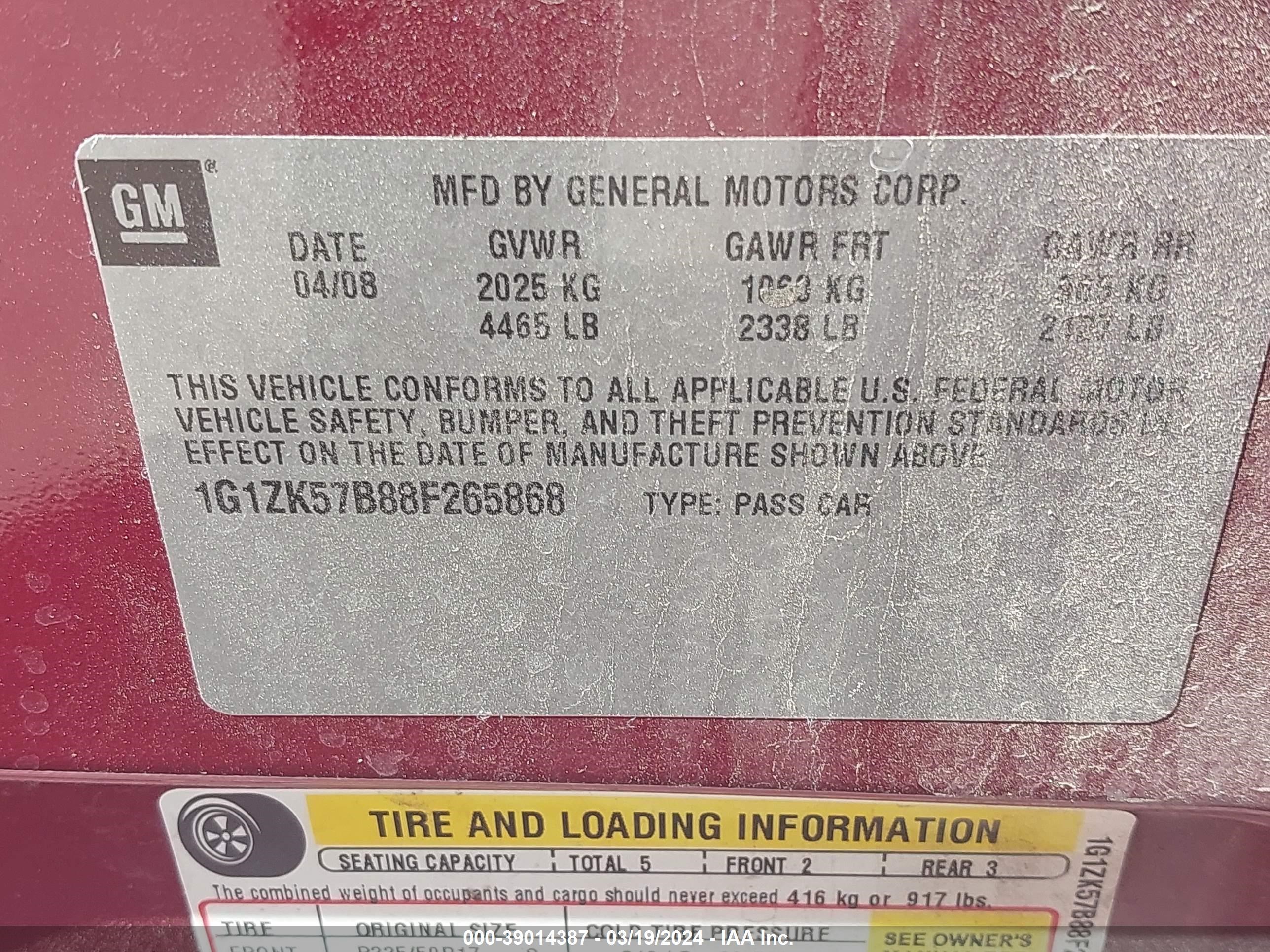 Photo 8 VIN: 1G1ZK57B88F265868 - CHEVROLET MALIBU 