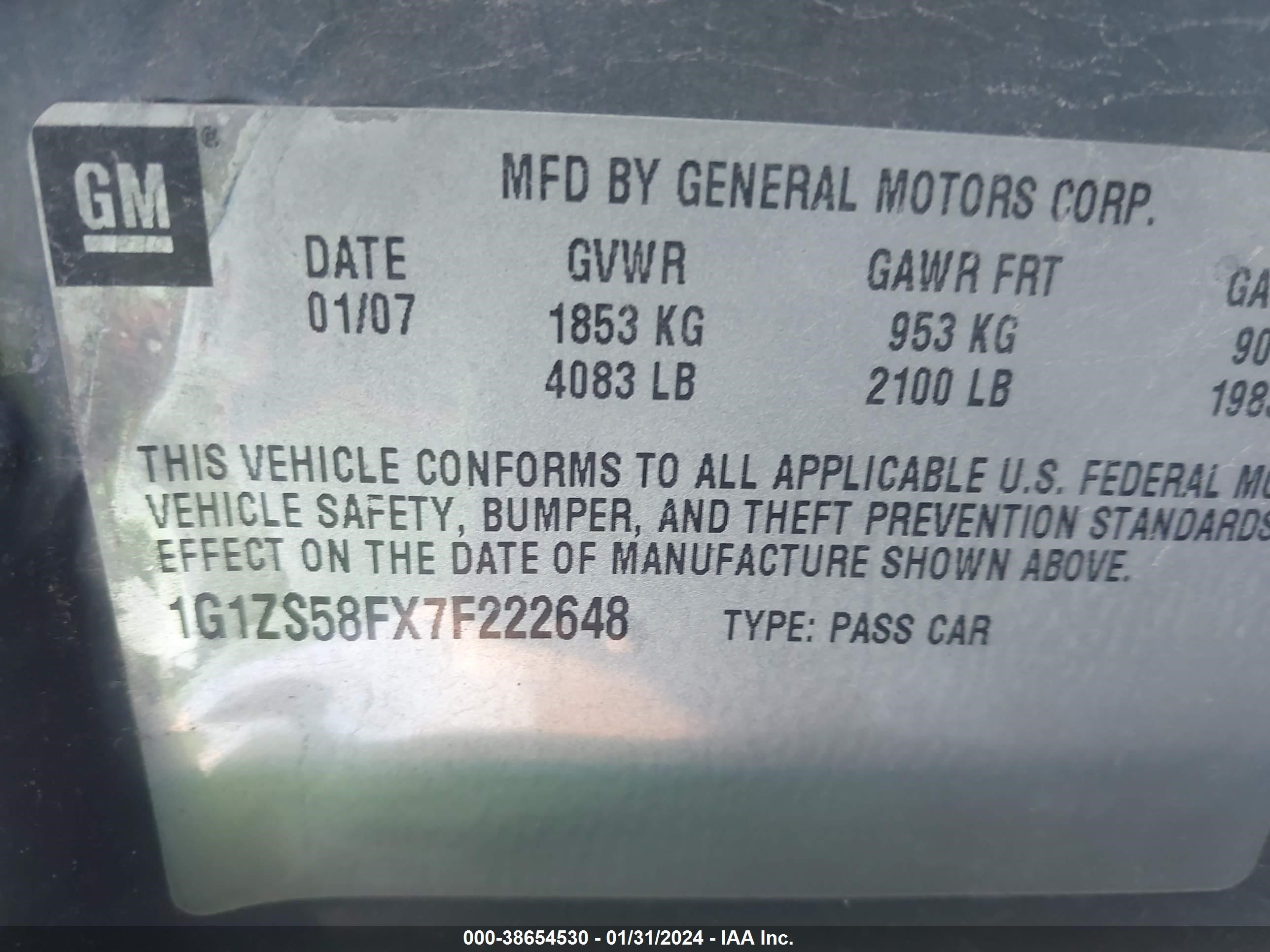 Photo 8 VIN: 1G1ZS58FX7F222648 - CHEVROLET MALIBU 