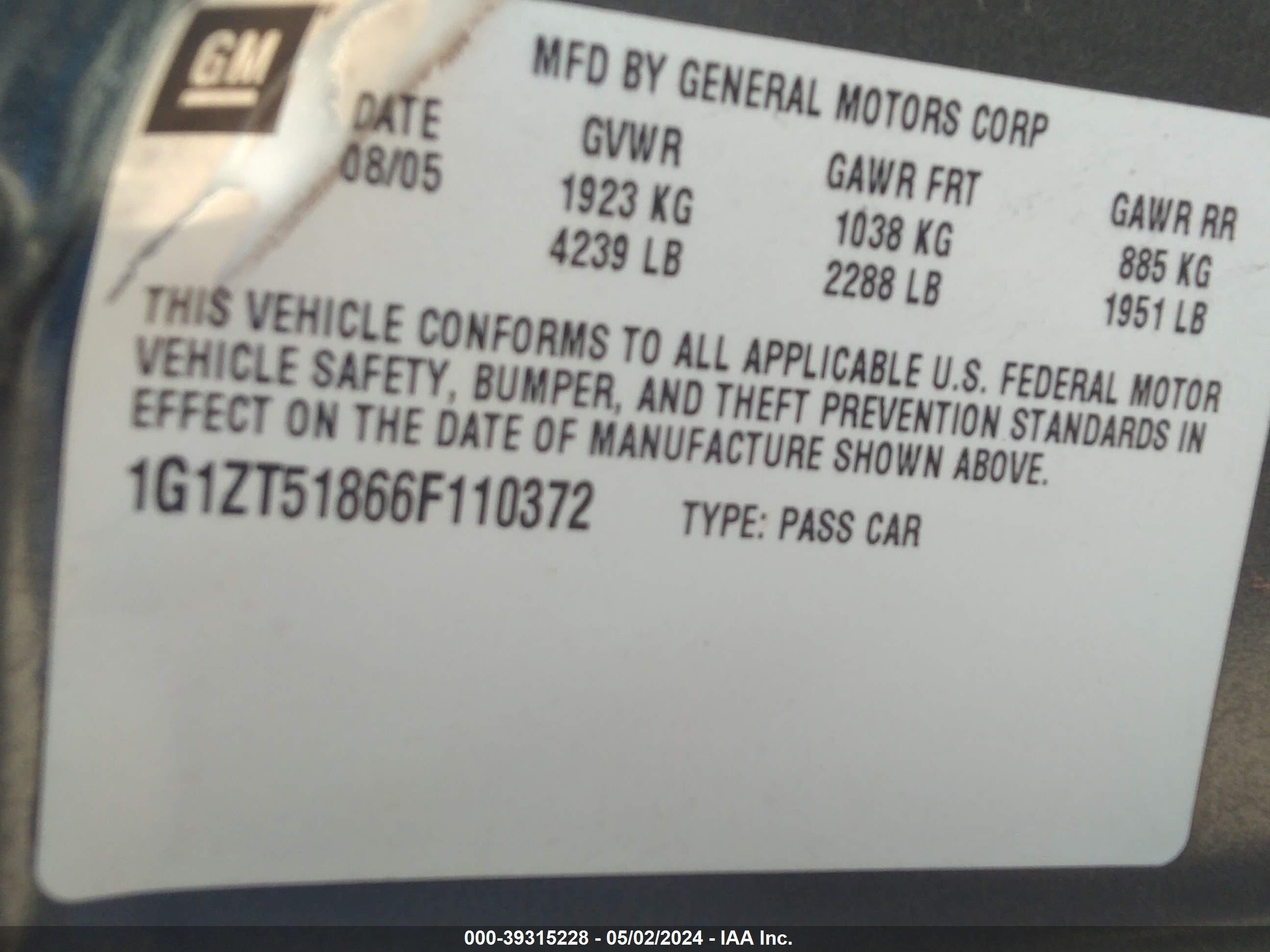 Photo 8 VIN: 1G1ZT51866F110372 - CHEVROLET MALIBU 