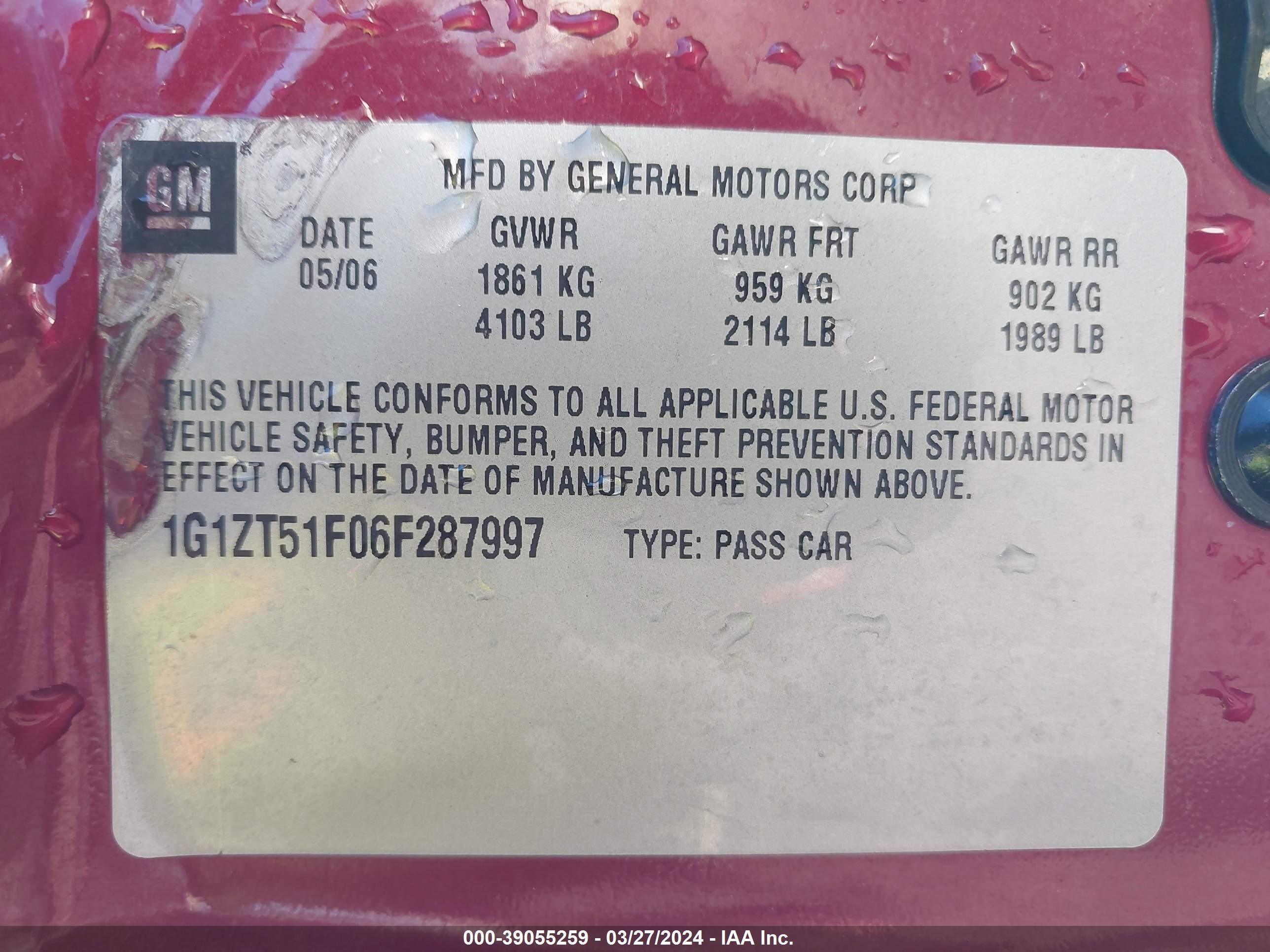 Photo 8 VIN: 1G1ZT51F06F287997 - CHEVROLET MALIBU 