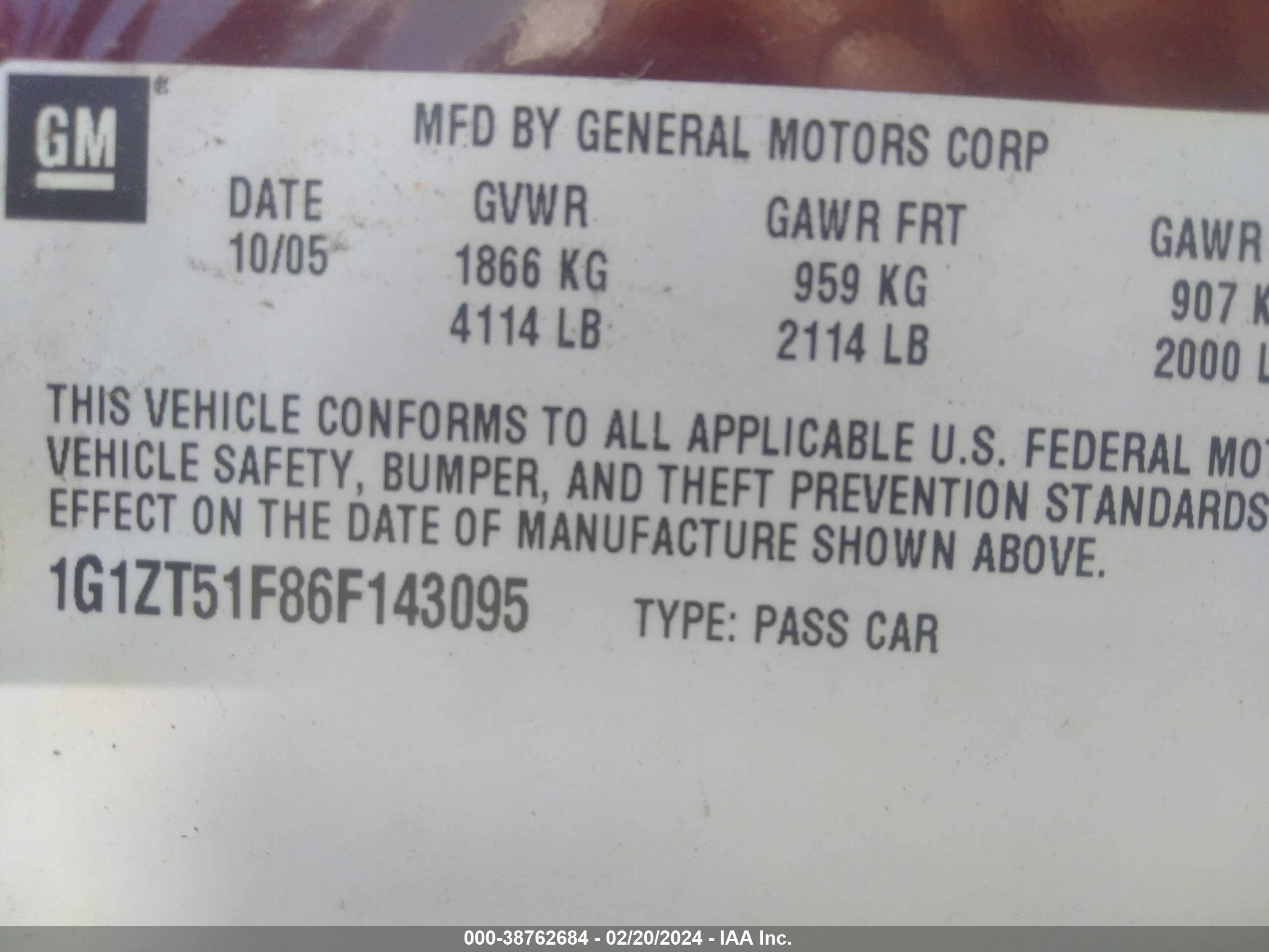 Photo 8 VIN: 1G1ZT51F86F143095 - CHEVROLET MALIBU 