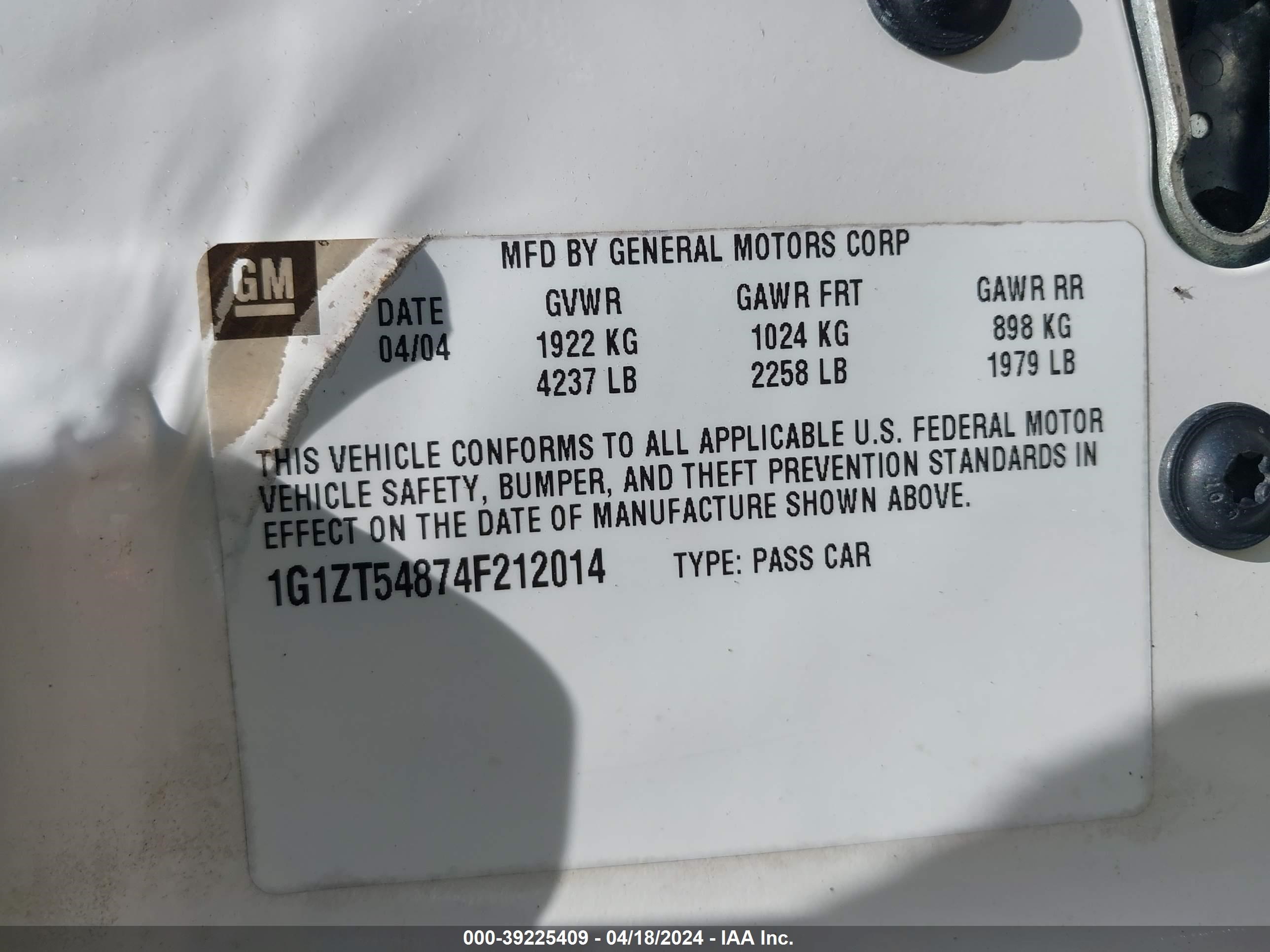 Photo 8 VIN: 1G1ZT54874F212014 - CHEVROLET MALIBU 