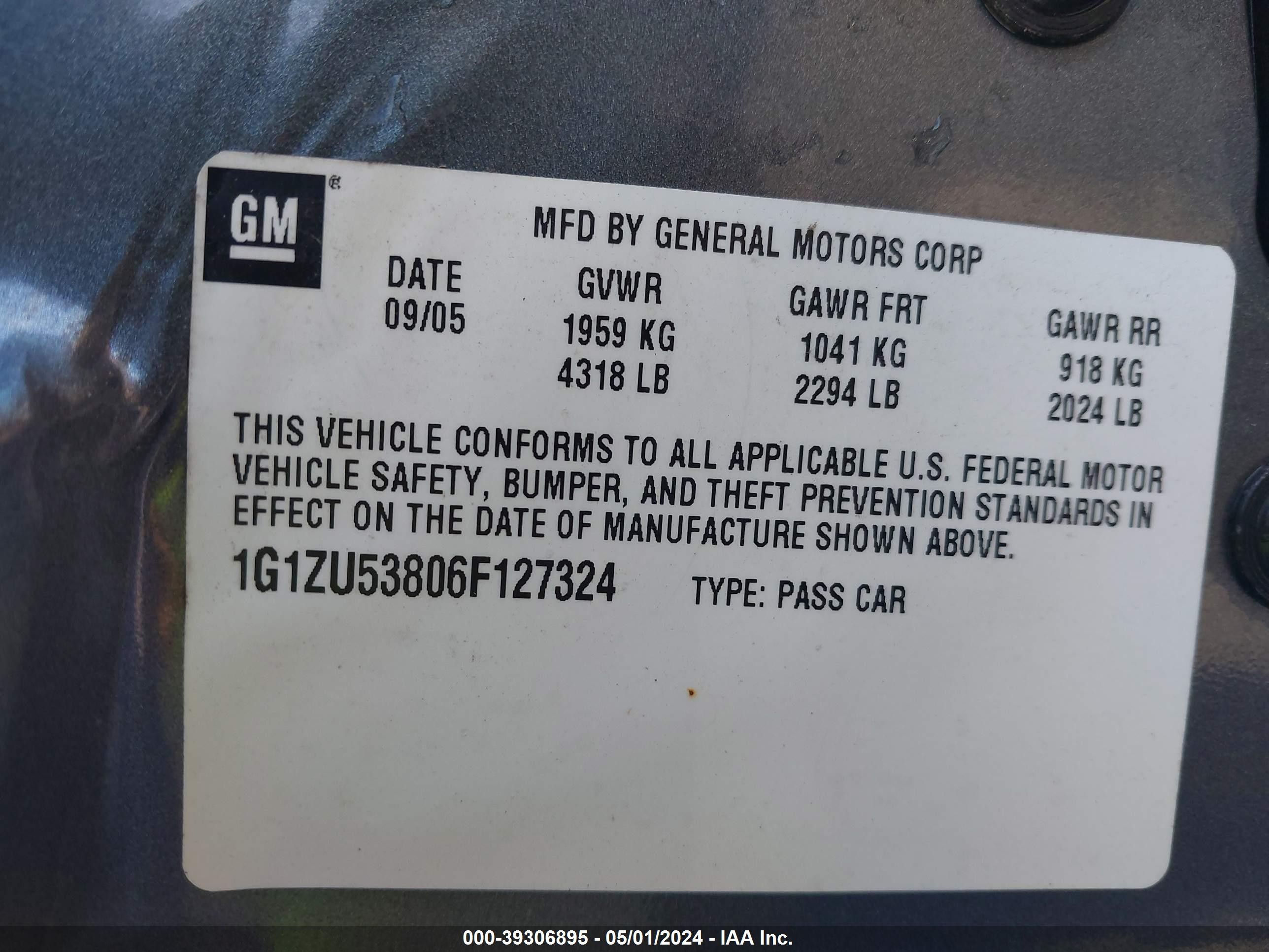 Photo 8 VIN: 1G1ZU53806F127324 - CHEVROLET MALIBU 