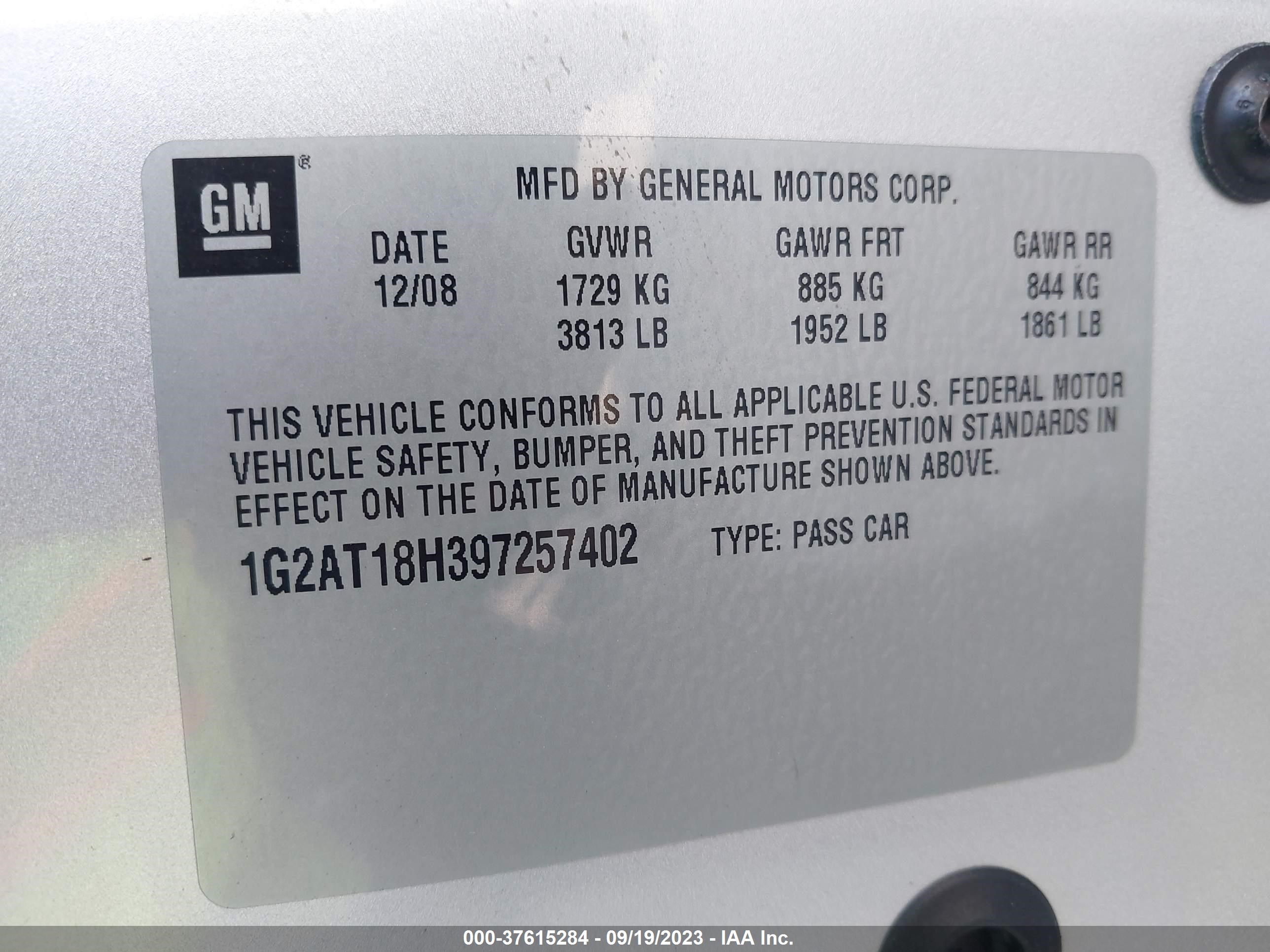 Photo 8 VIN: 1G2AT18H397257402 - PONTIAC G5 