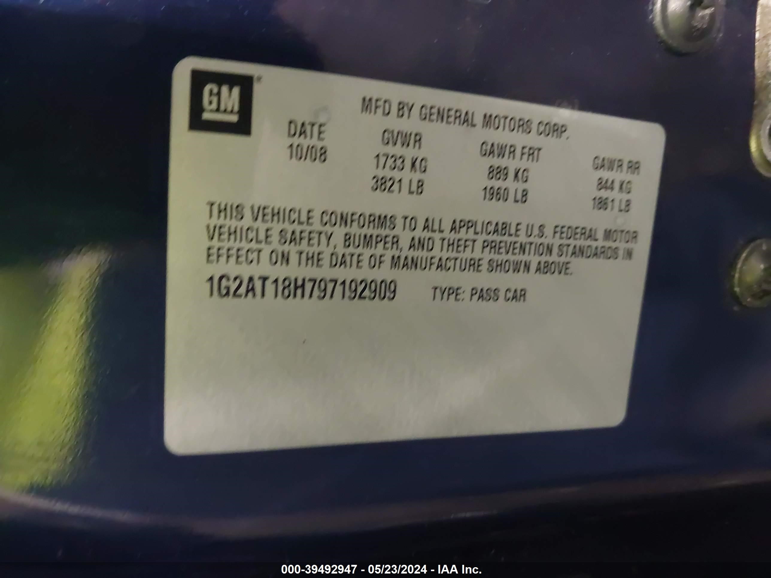 Photo 8 VIN: 1G2AT18H797192909 - PONTIAC G5 