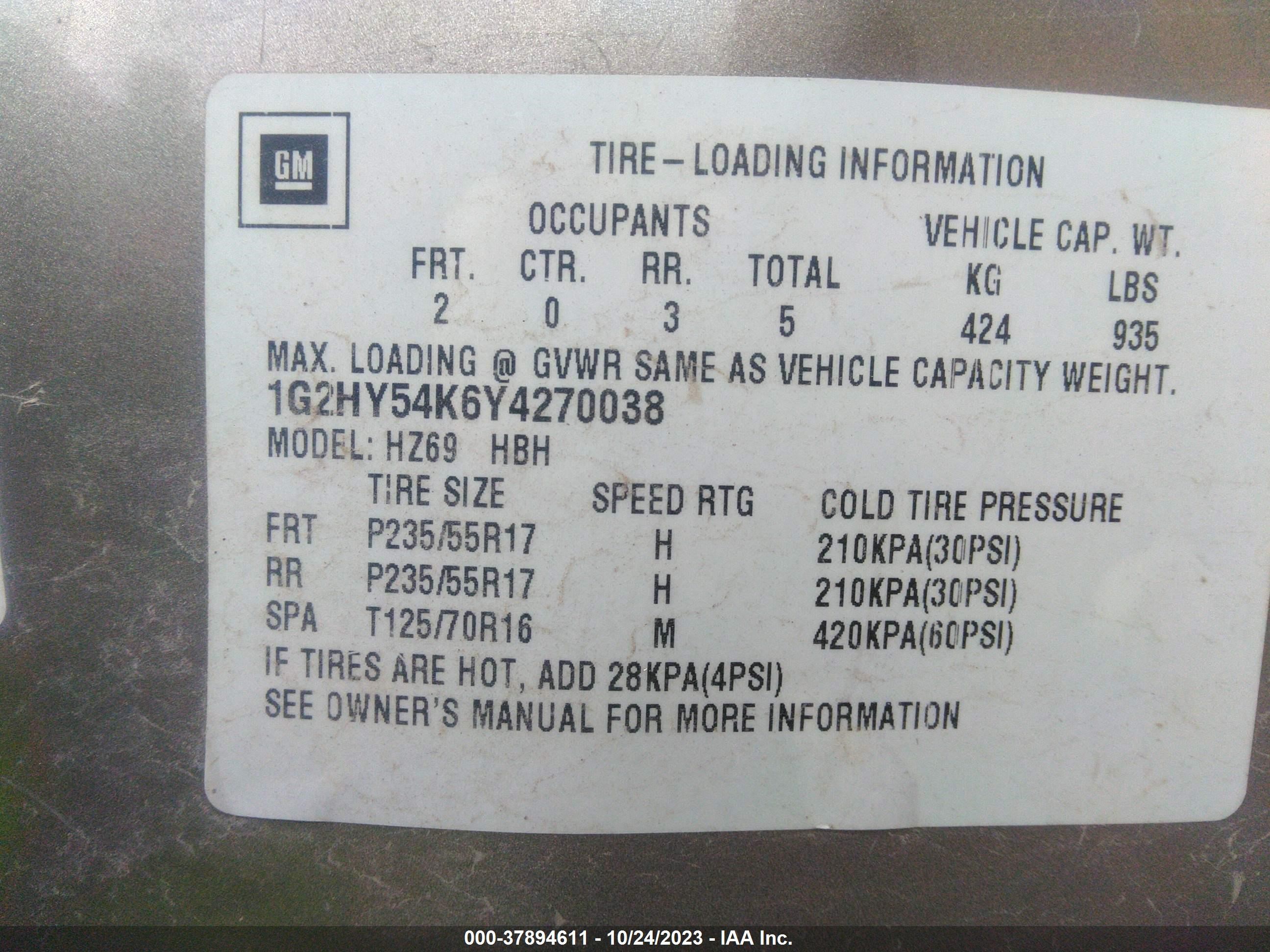 Photo 8 VIN: 1G2HY54K6Y4270038 - PONTIAC BONNEVILLE 