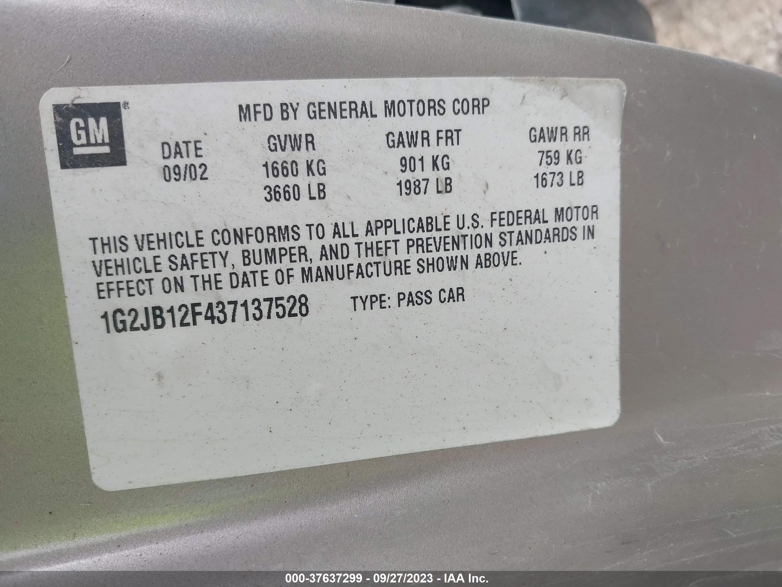 Photo 8 VIN: 1G2JB17F437137585 - PONTIAC SUNFIRE 