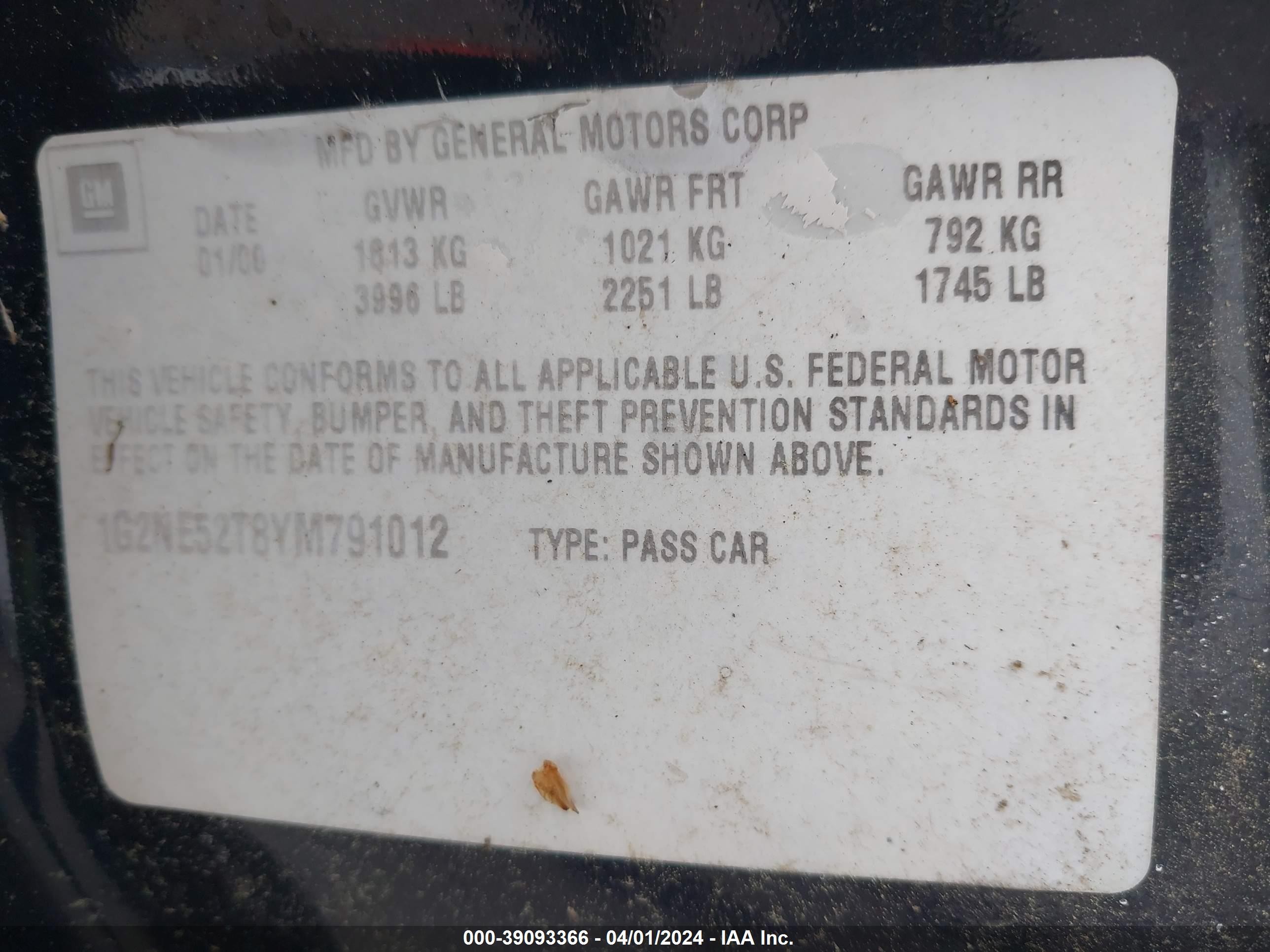 Photo 8 VIN: 1G2NE52T8YM791012 - PONTIAC GRAND AM 