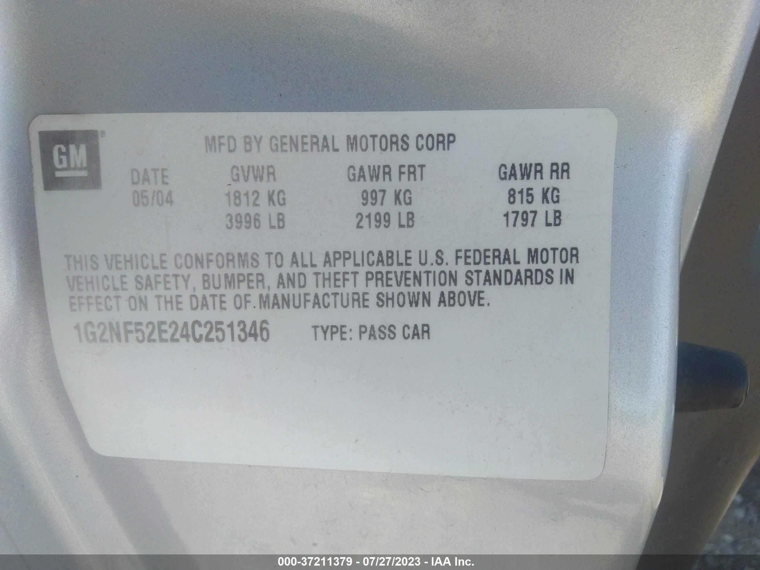 Photo 8 VIN: 1G2NF52E24C251346 - PONTIAC GRAND AM 