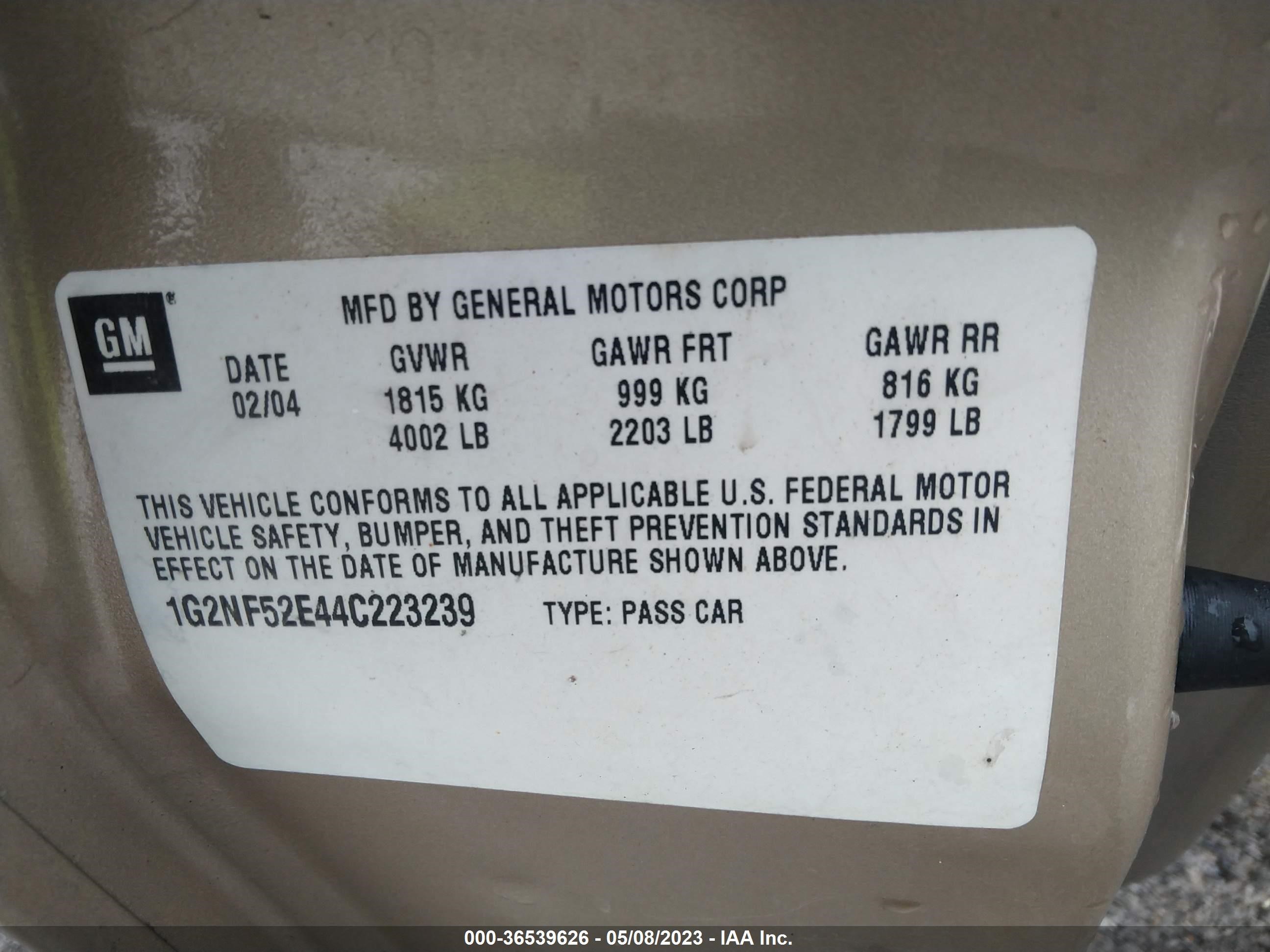 Photo 8 VIN: 1G2NF52E44C223239 - PONTIAC GRAND AM 