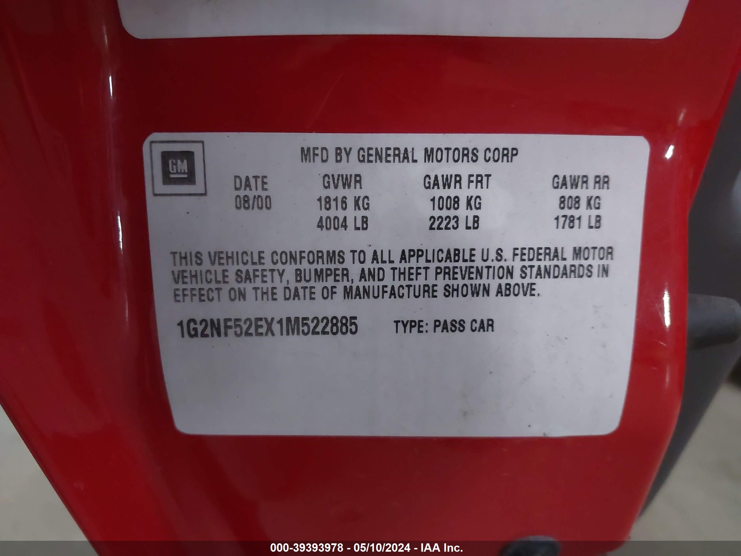 Photo 8 VIN: 1G2NF52EX1M522885 - PONTIAC GRAND AM 