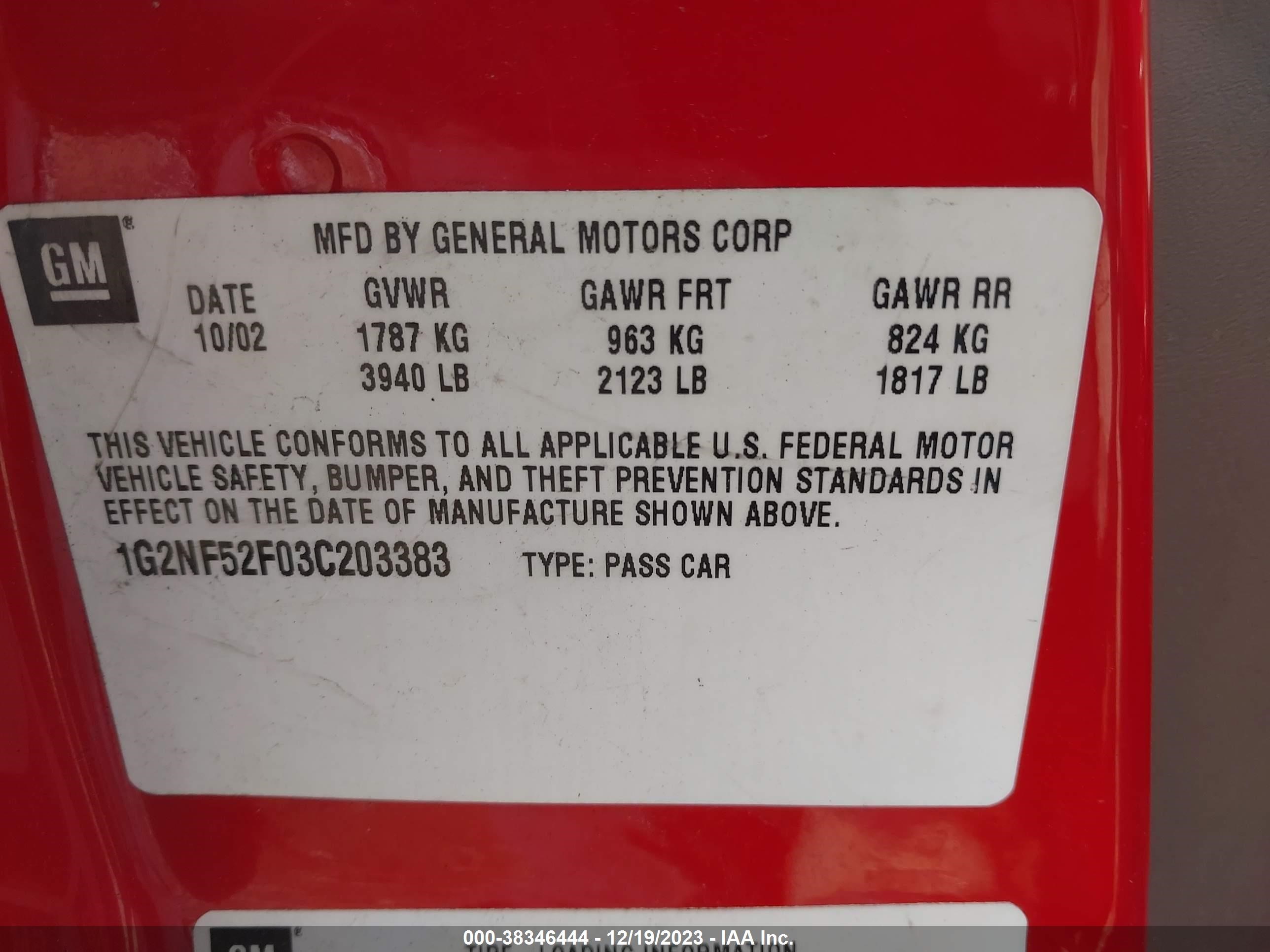 Photo 8 VIN: 1G2NF52F03C203383 - PONTIAC GRAND AM 