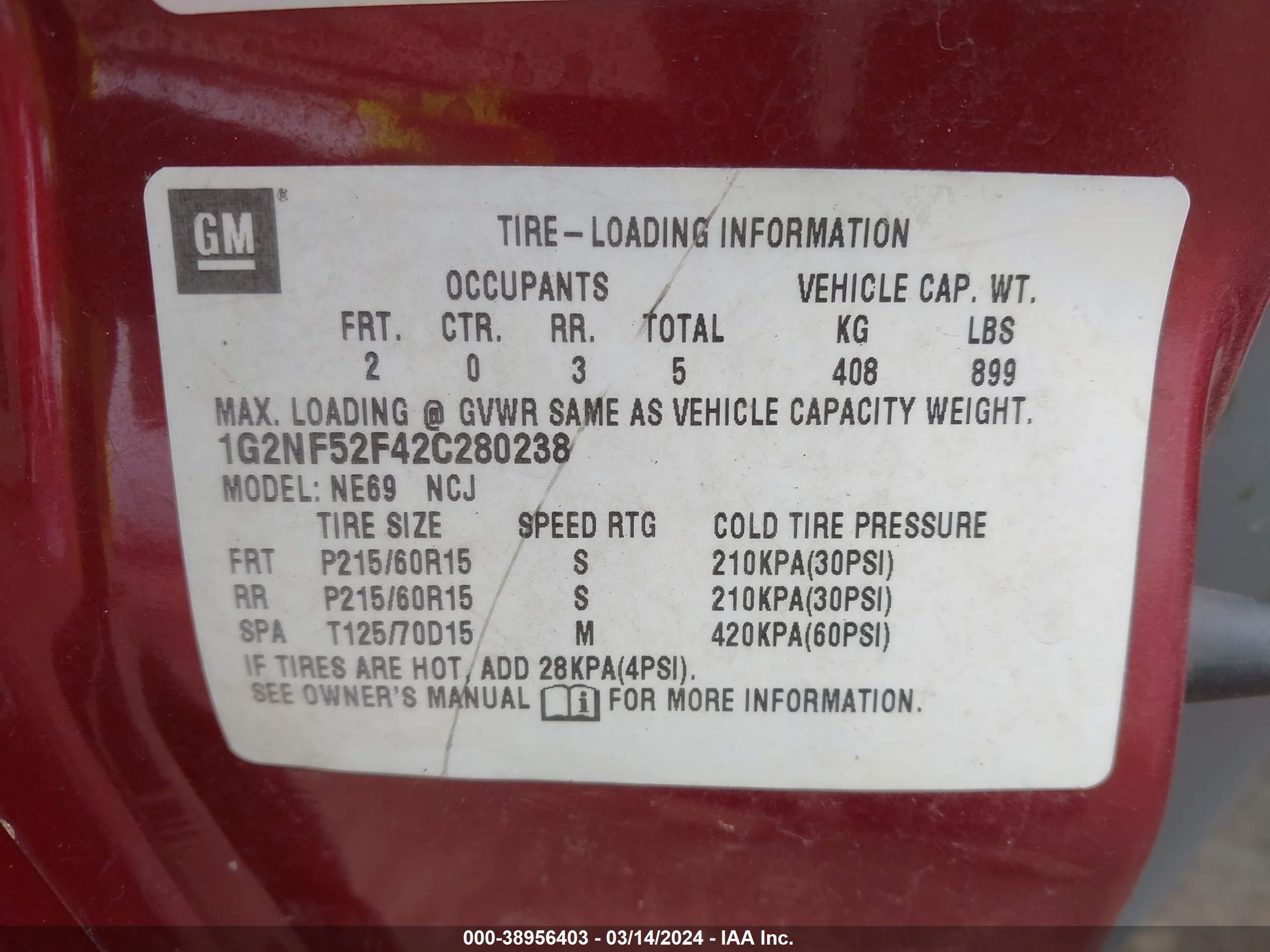 Photo 8 VIN: 1G2NF52F42C280238 - PONTIAC GRAND AM 