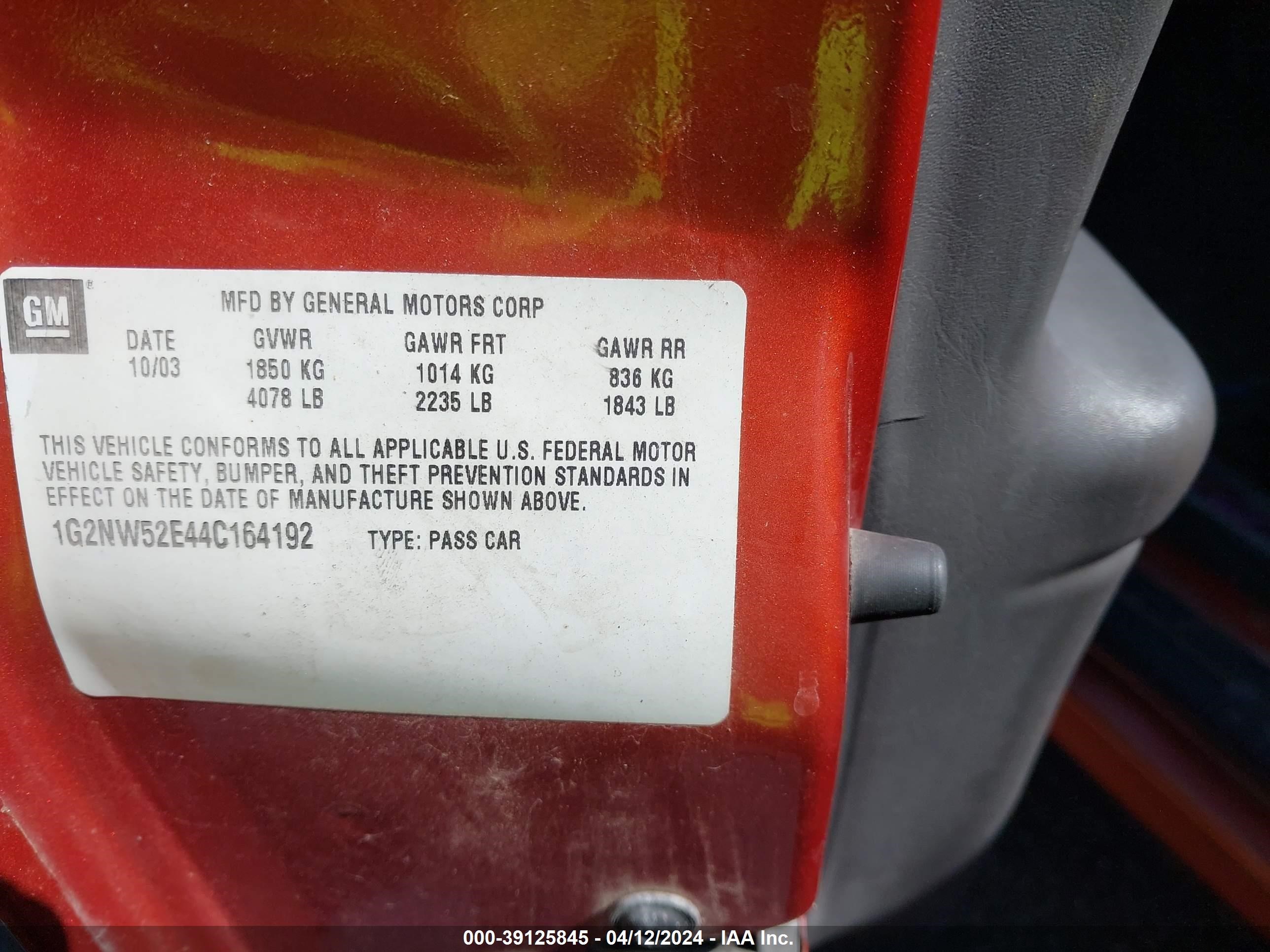 Photo 8 VIN: 1G2NW52E44C164192 - PONTIAC GRAND AM 