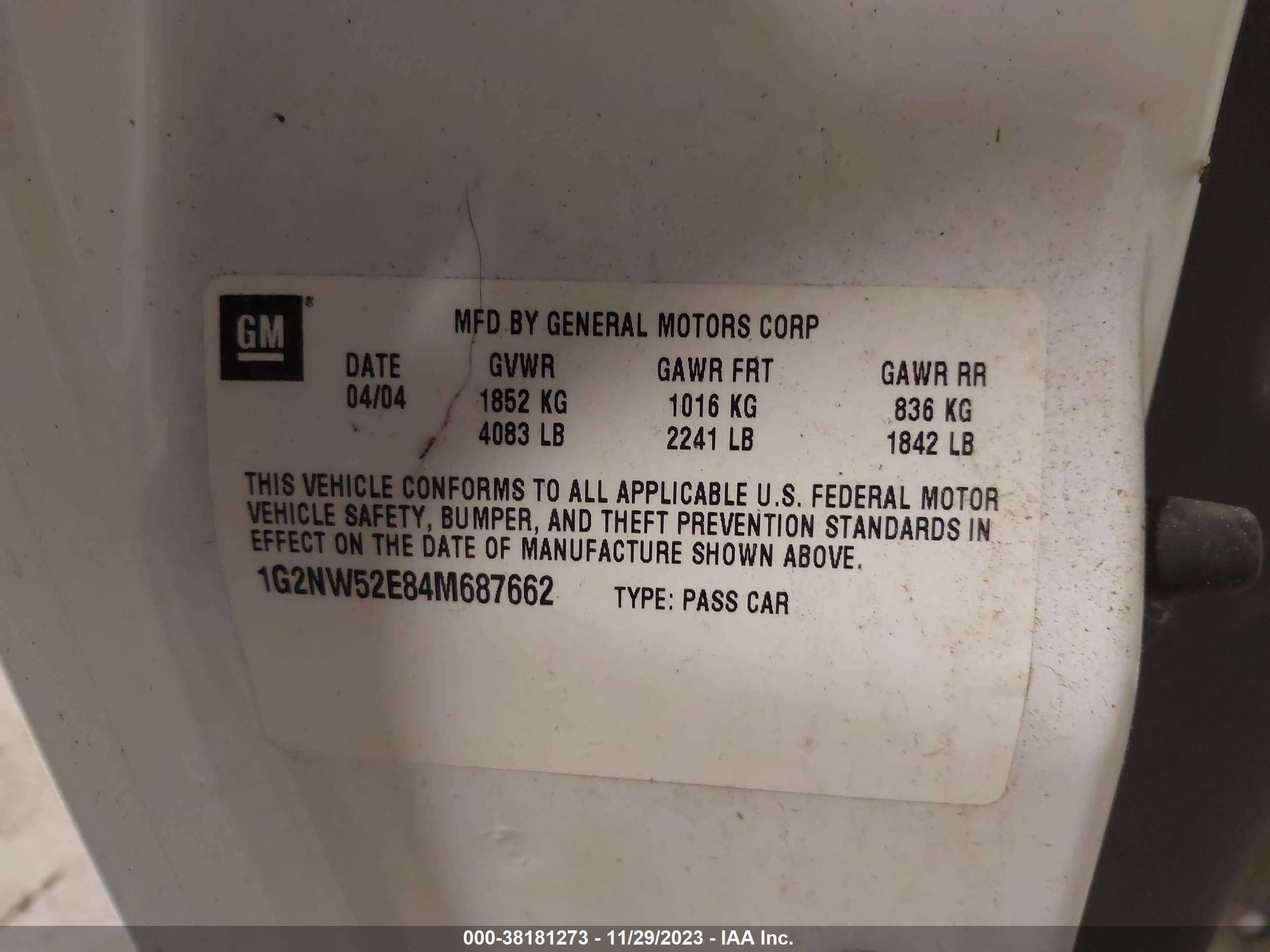 Photo 8 VIN: 1G2NW52E84M687662 - PONTIAC GRAND AM 