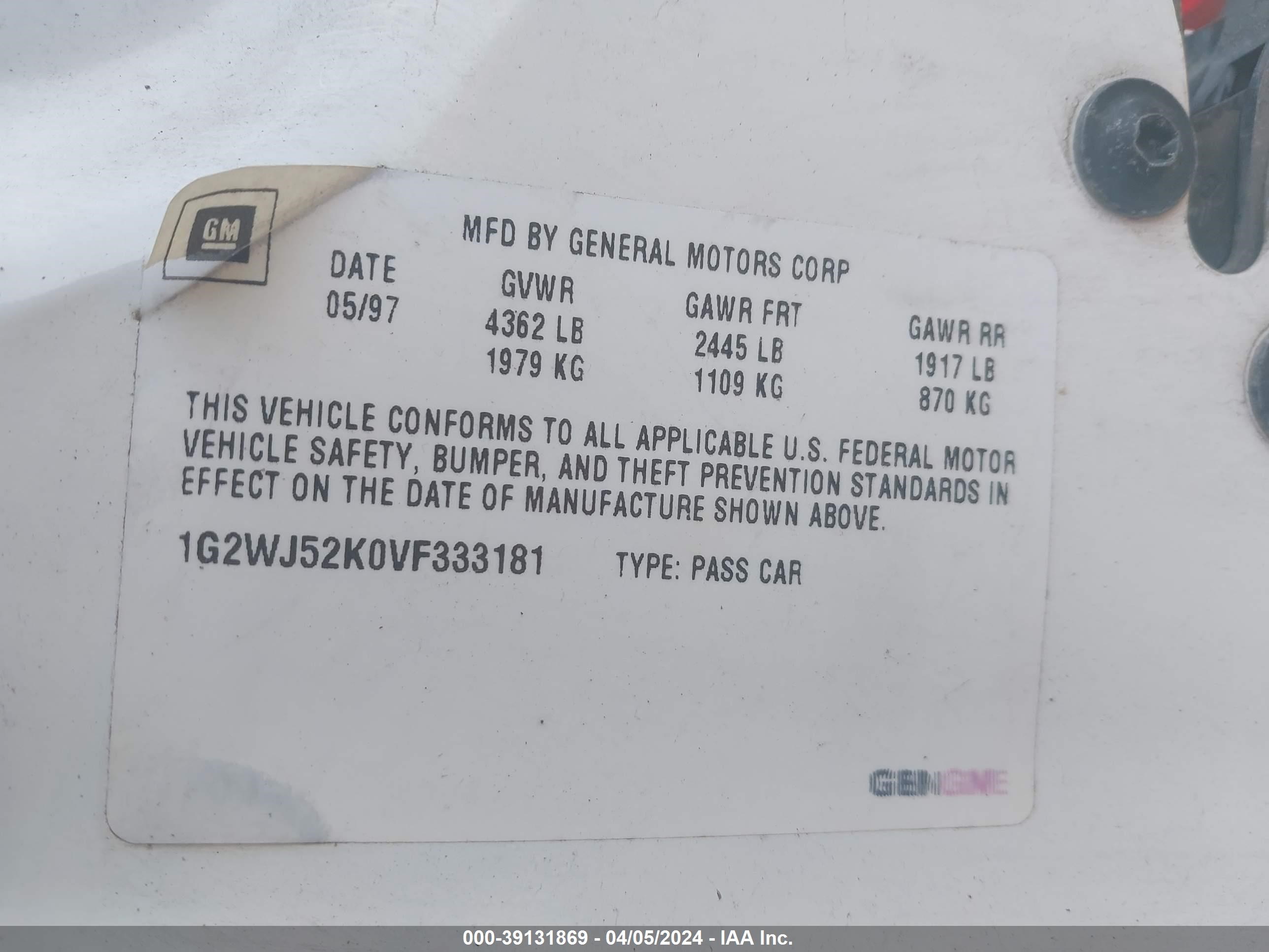 Photo 8 VIN: 1G2WJ52K0VF333181 - PONTIAC GRAND PRIX 