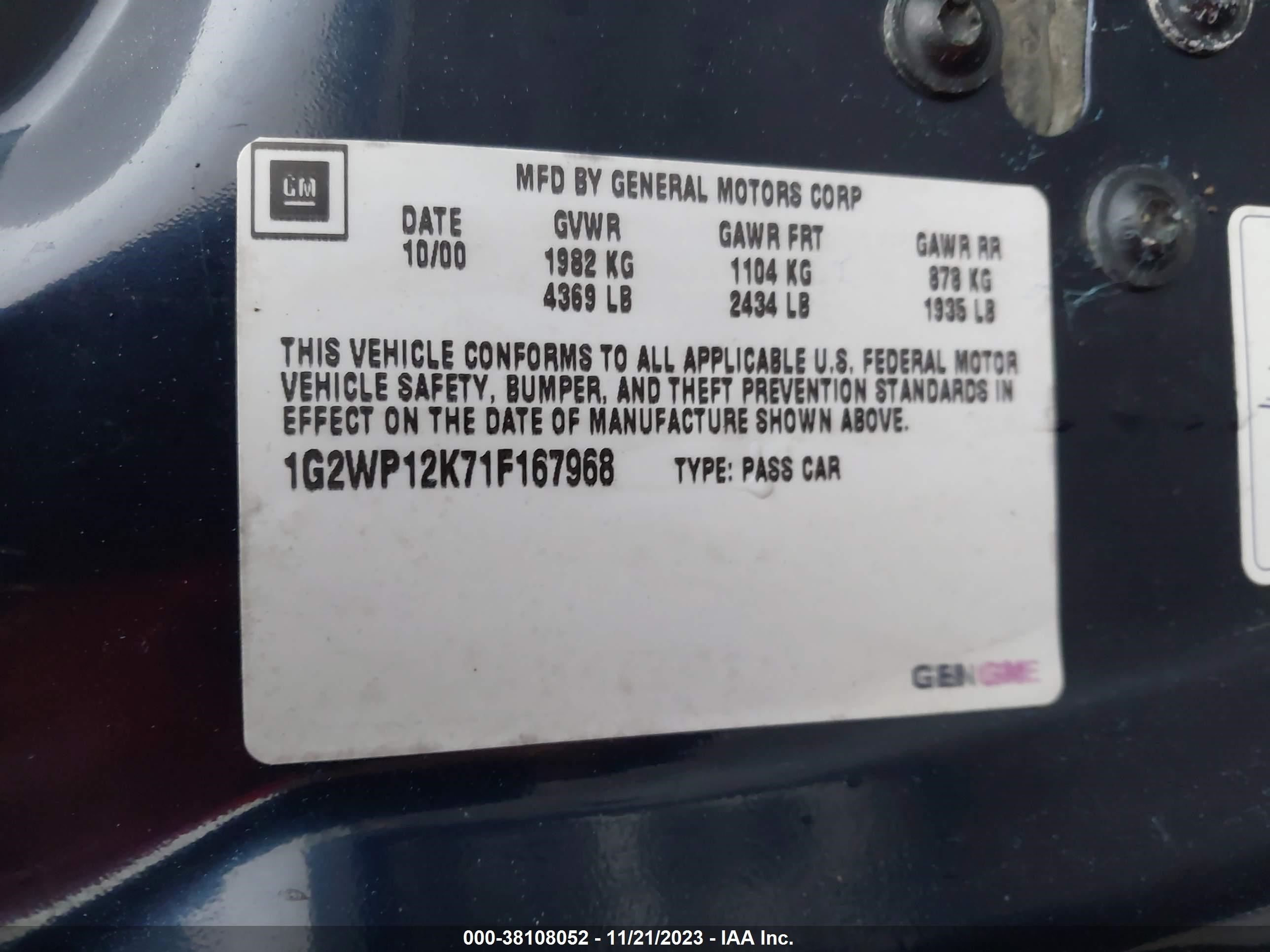 Photo 8 VIN: 1G2WP12K71F167968 - PONTIAC GRAND PRIX 