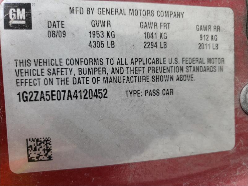 Photo 9 VIN: 1G2ZA5E07A4120452 - PONTIAC G6 