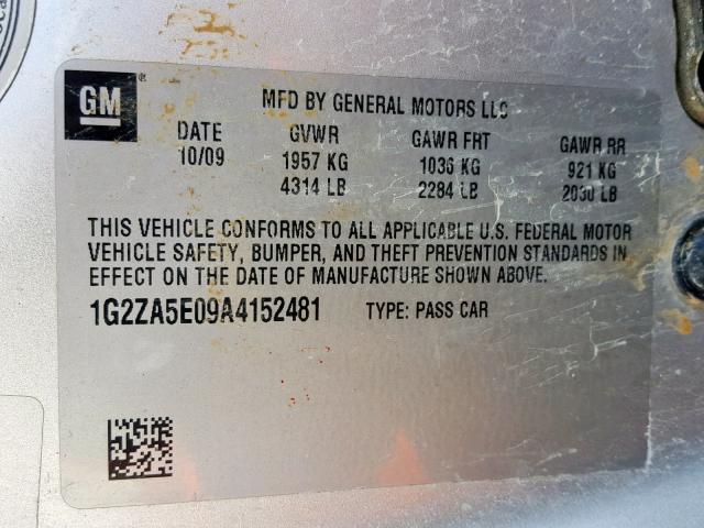 Photo 9 VIN: 1G2ZA5E09A4152481 - PONTIAC G6 