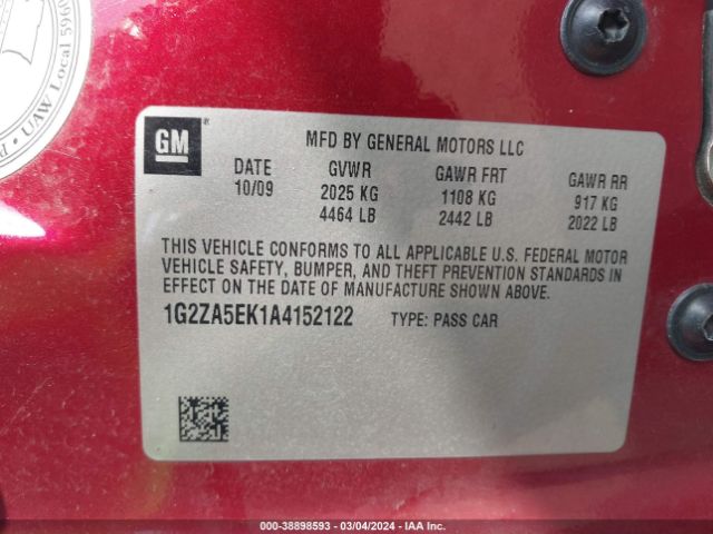 Photo 8 VIN: 1G2ZA5EK1A4152122 - PONTIAC G6 