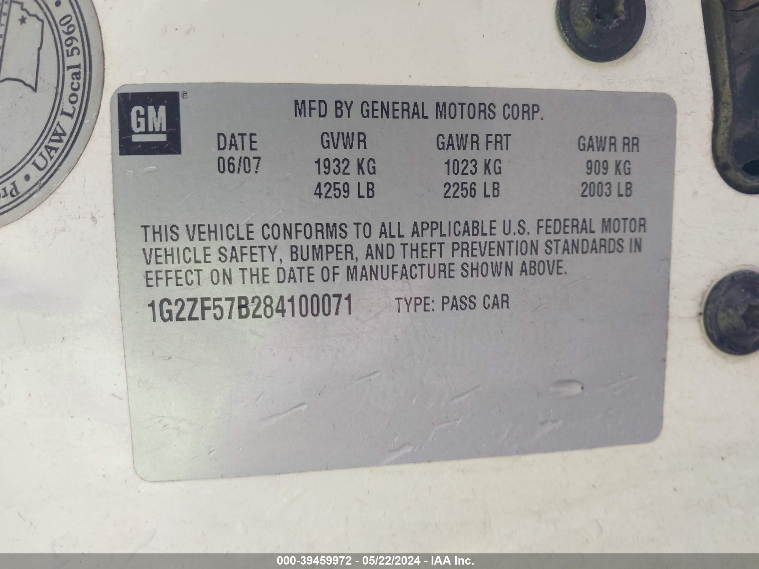 Photo 8 VIN: 1G2ZF57B284100071 - PONTIAC G6 