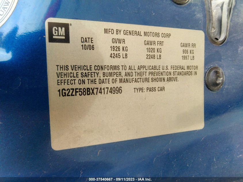 Photo 8 VIN: 1G2ZF58BX74174996 - PONTIAC G6 