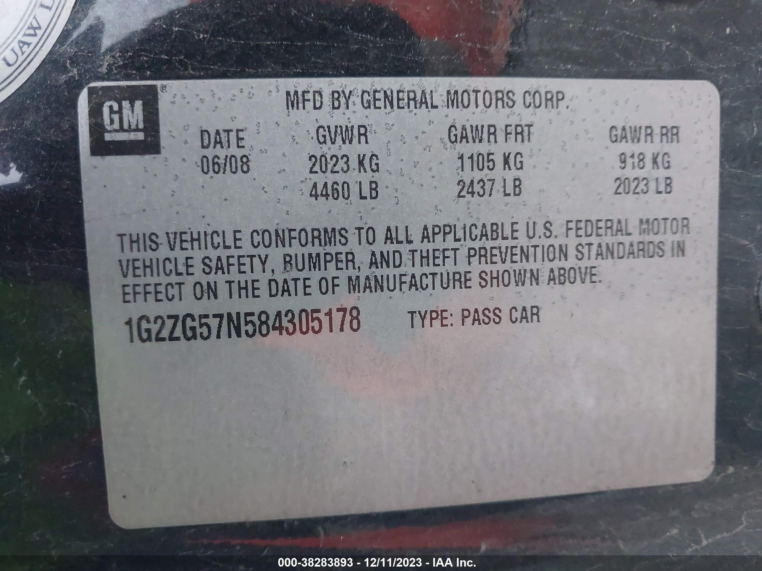 Photo 8 VIN: 1G2ZG57N584305178 - PONTIAC G6 