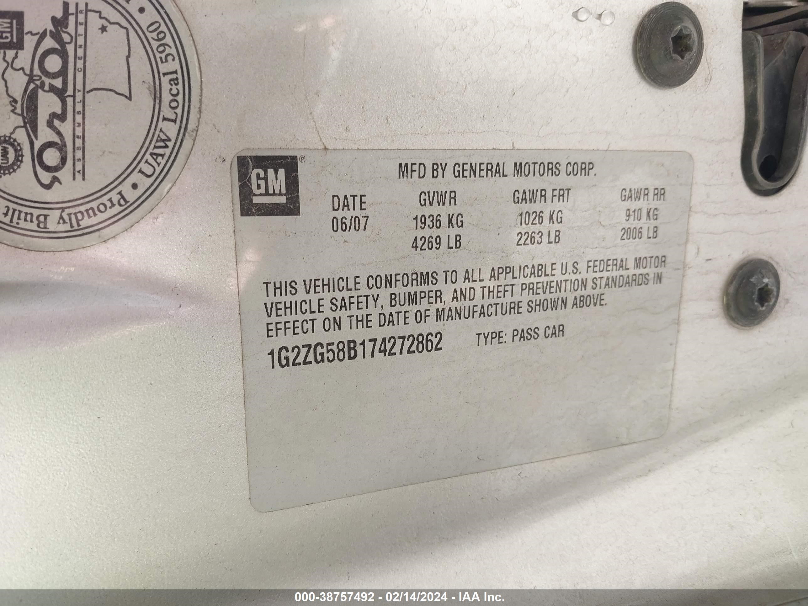 Photo 8 VIN: 1G2ZG58B174272862 - PONTIAC G6 