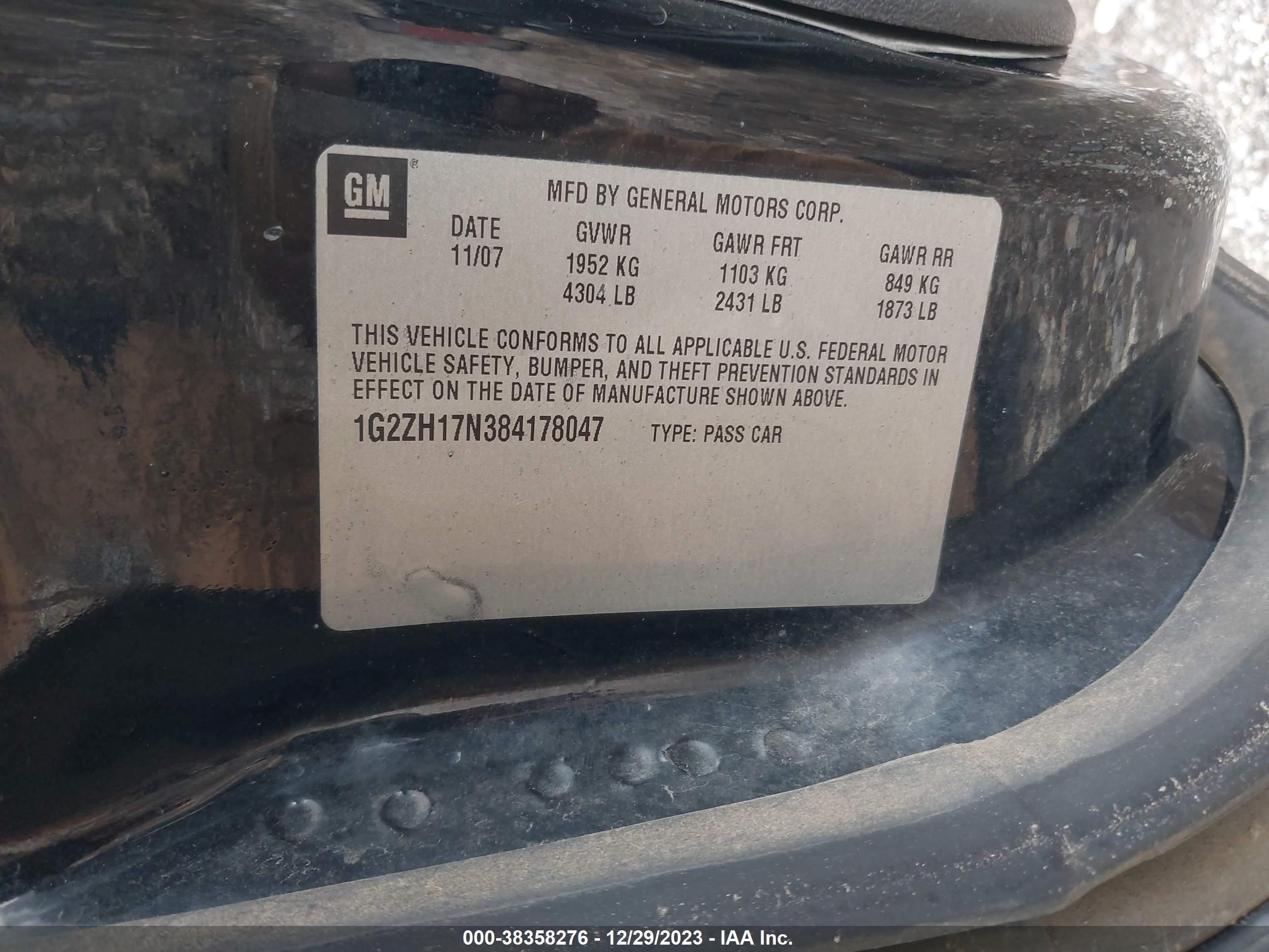 Photo 8 VIN: 1G2ZH17N384178047 - PONTIAC G6 