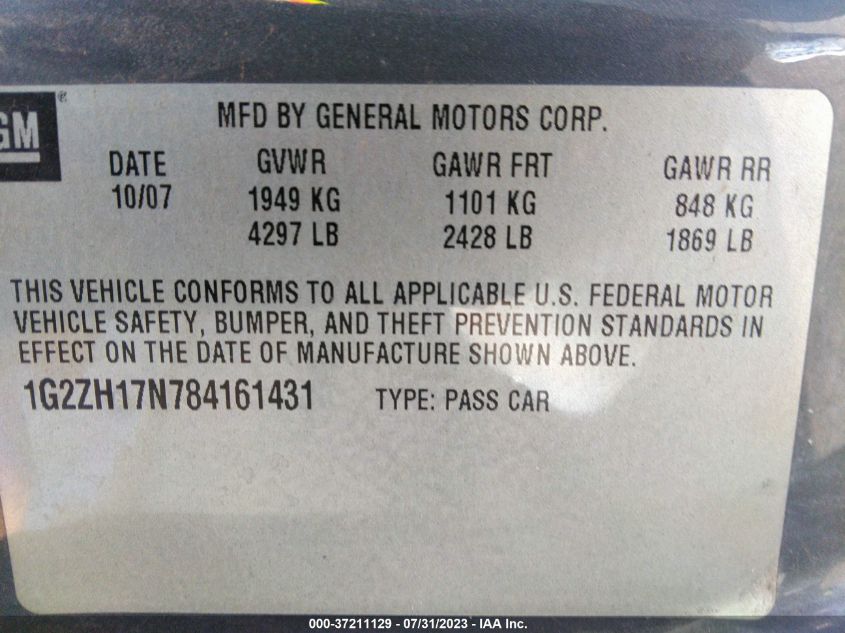 Photo 8 VIN: 1G2ZH17N784161431 - PONTIAC G6 