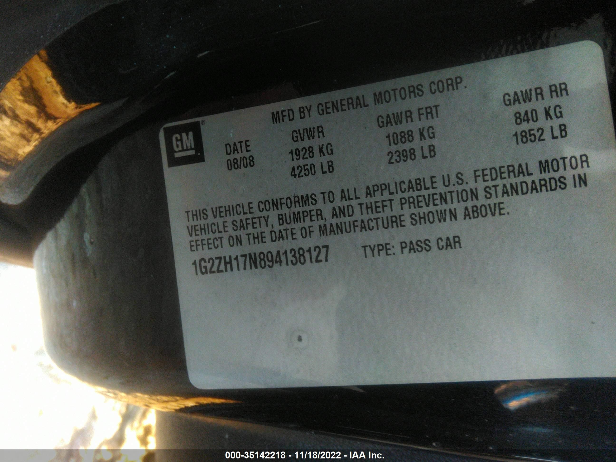 Photo 8 VIN: 1G2ZH17N894138127 - PONTIAC G6 