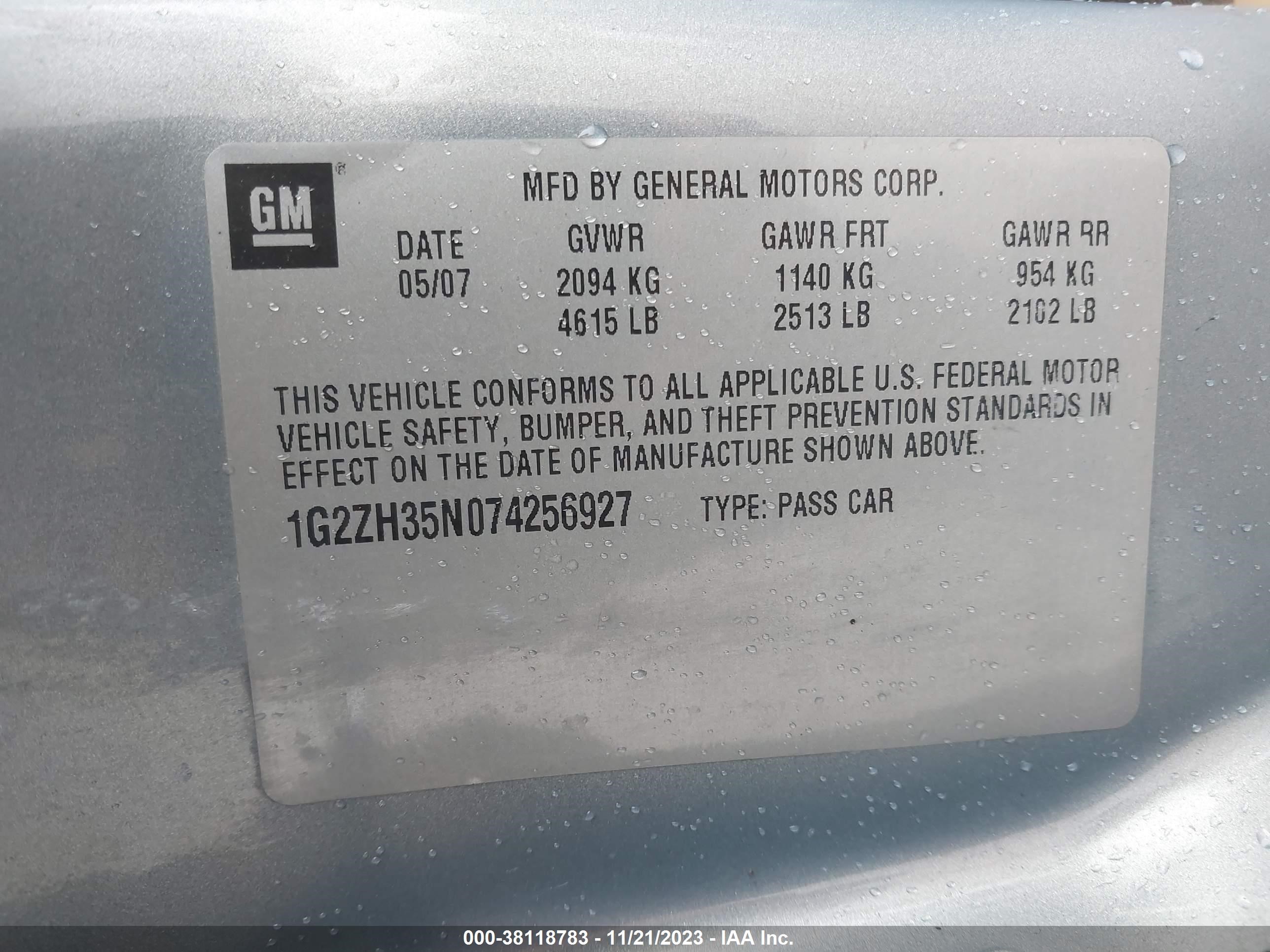 Photo 8 VIN: 1G2ZH35N074256927 - PONTIAC G6 