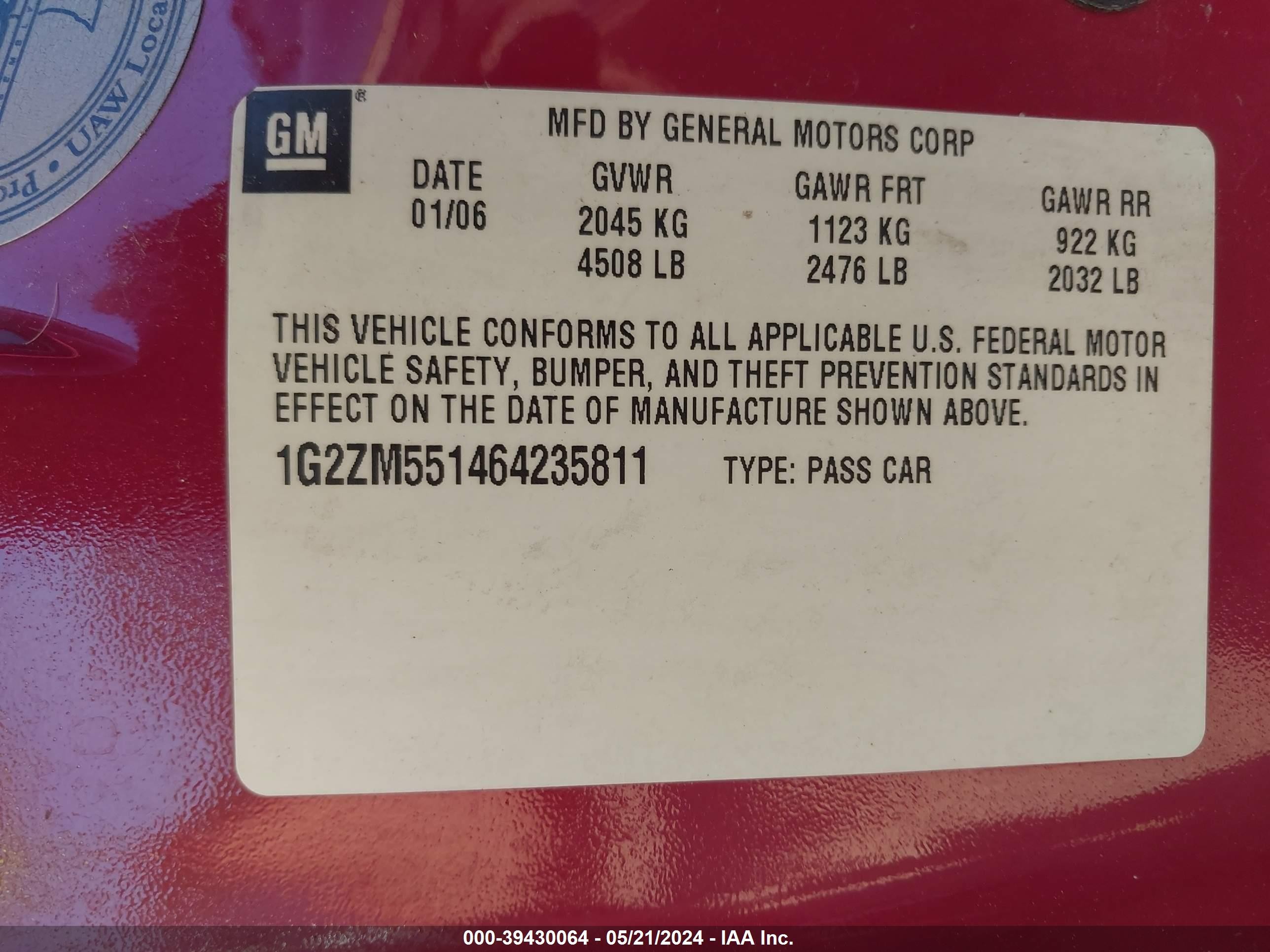 Photo 8 VIN: 1G2ZM551464235811 - PONTIAC G6 