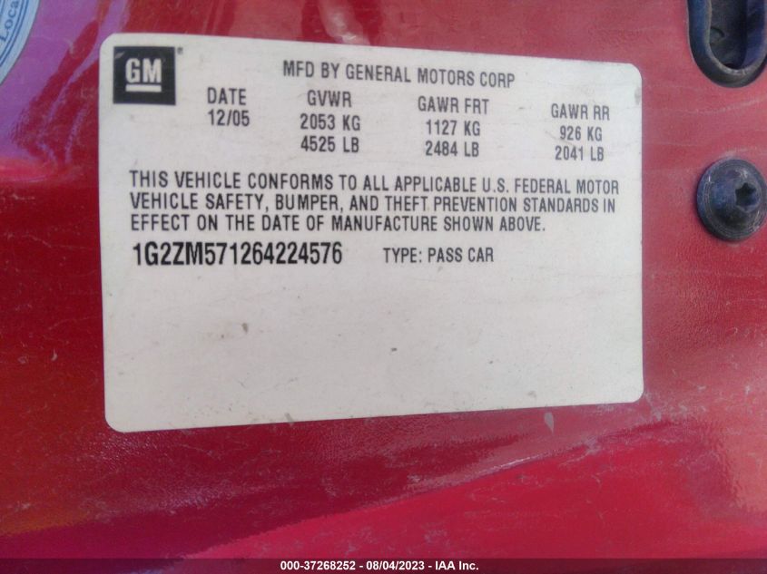 Photo 8 VIN: 1G2ZM571264224576 - PONTIAC G6 