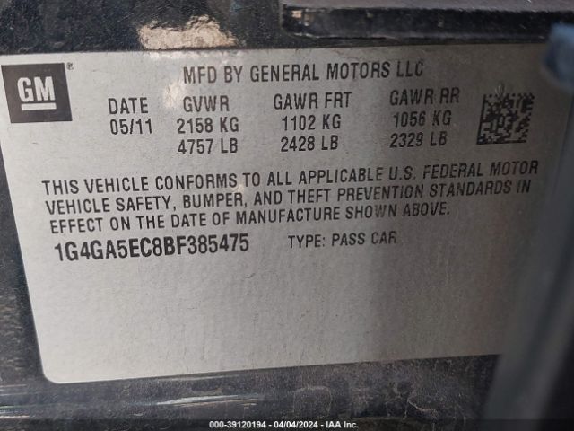 Photo 8 VIN: 1G4GA5EC8BF385475 - BUICK LACROSSE 