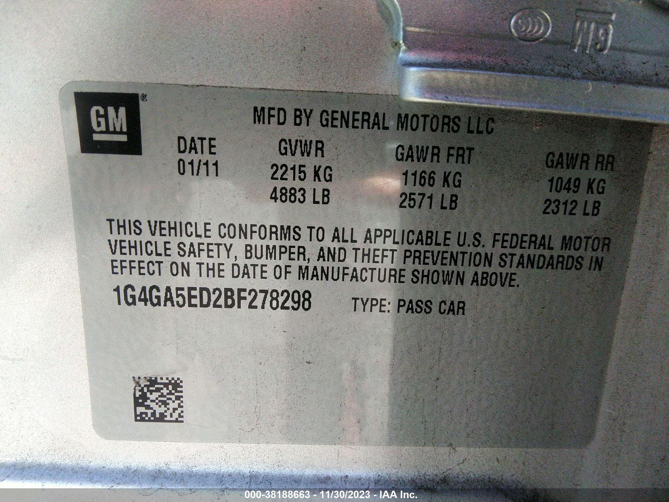 Photo 8 VIN: 1G4GA5ED2BF278298 - BUICK LACROSSE 