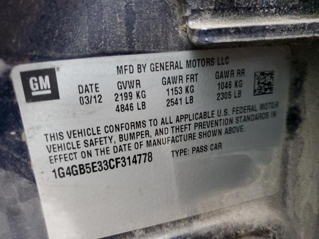 Photo 12 VIN: 1G4GB5E33CF314778 - BUICK LACROSSE 