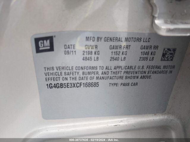 Photo 8 VIN: 1G4GB5E3XCF168685 - BUICK LACROSSE 