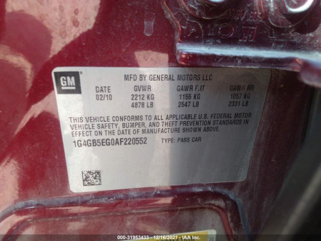 Photo 8 VIN: 1G4GB5EG0AF220552 - BUICK LACROSSE 