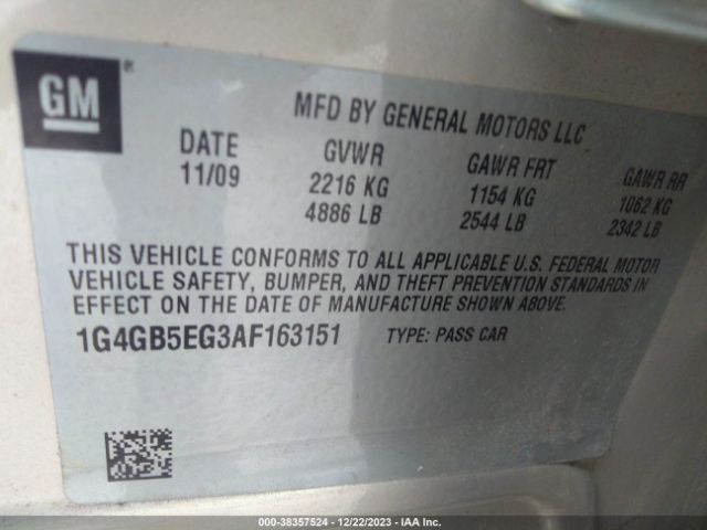 Photo 8 VIN: 1G4GB5EG3AF163151 - BUICK LACROSSE 