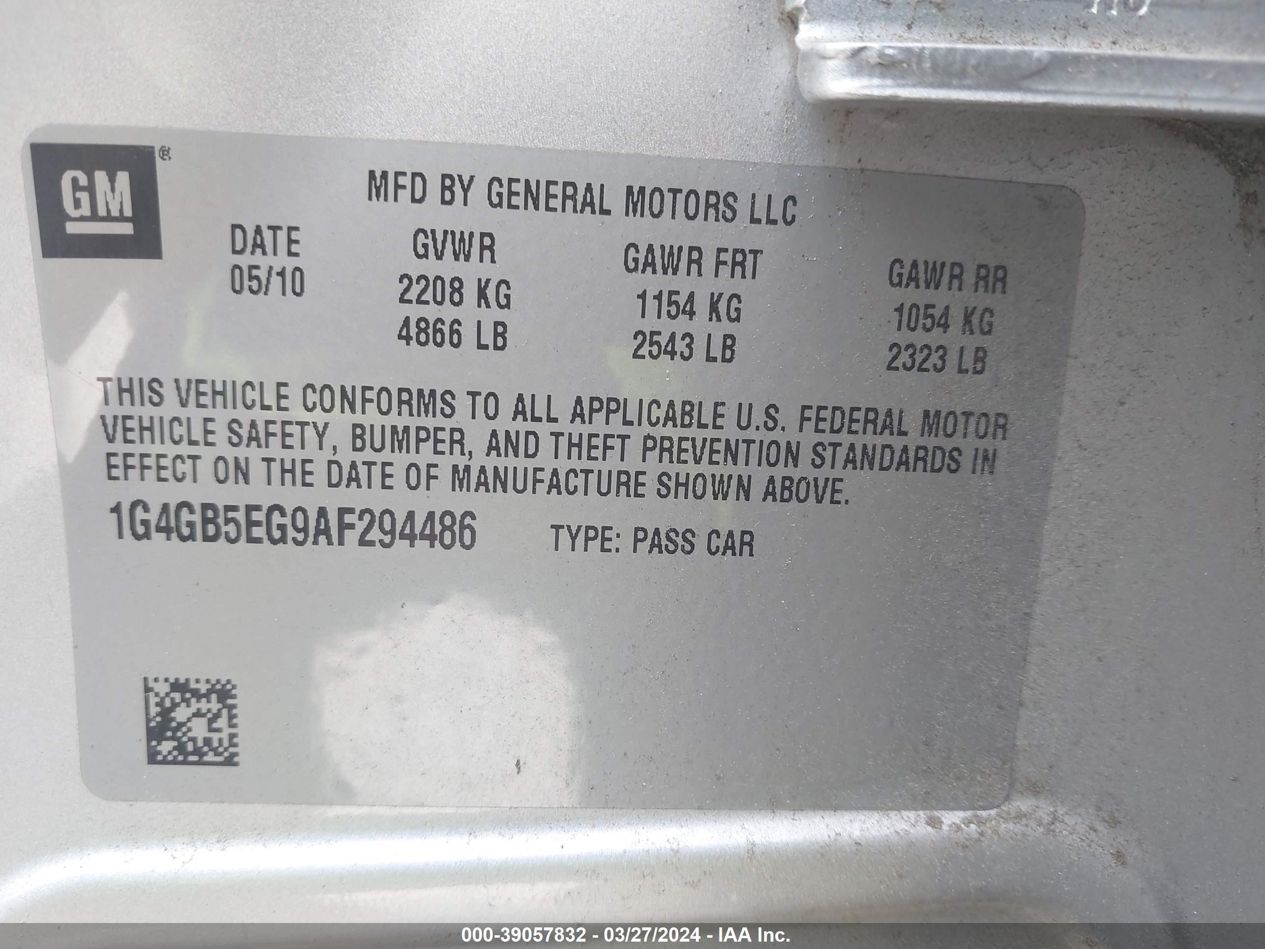 Photo 8 VIN: 1G4GB5EG9AF294486 - BUICK LACROSSE 