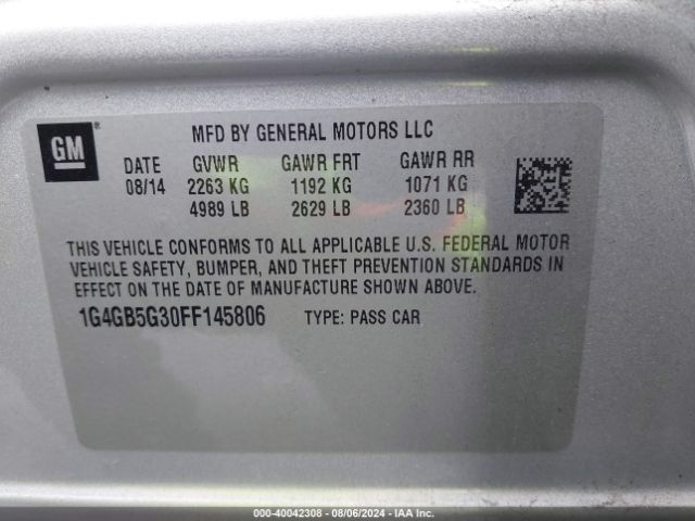 Photo 8 VIN: 1G4GB5G30FF145806 - BUICK LACROSSE 