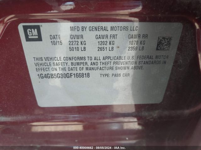 Photo 8 VIN: 1G4GB5G30GF166818 - BUICK LACROSSE 