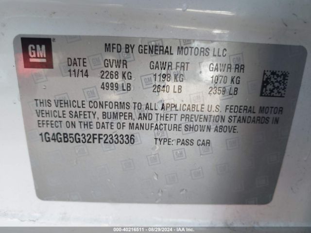 Photo 8 VIN: 1G4GB5G32FF233336 - BUICK LACROSSE 