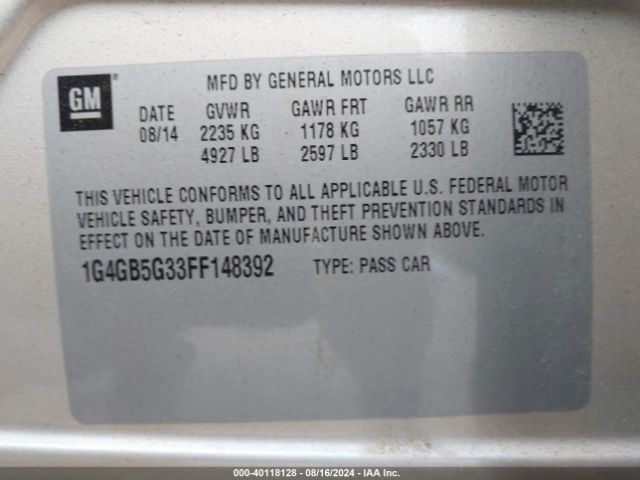 Photo 8 VIN: 1G4GB5G33FF148392 - BUICK LACROSSE 