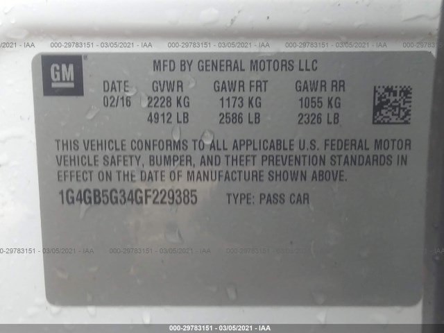 Photo 8 VIN: 1G4GB5G34GF229385 - BUICK LACROSSE 